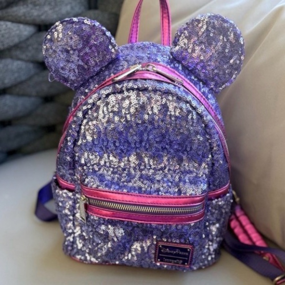 Loungefly Disney parks Purple Sequin Backpack